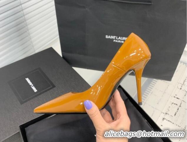 Luxurious Saint Laurent Norma Pumps 10.5cm in Patent Leather Apricot 0225077