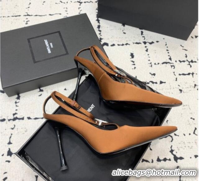 Good Looking Saint Laurent Harlow Pointed Toe Heel Sandals 10cm in Satin with Strass Gold-Tone 0225080