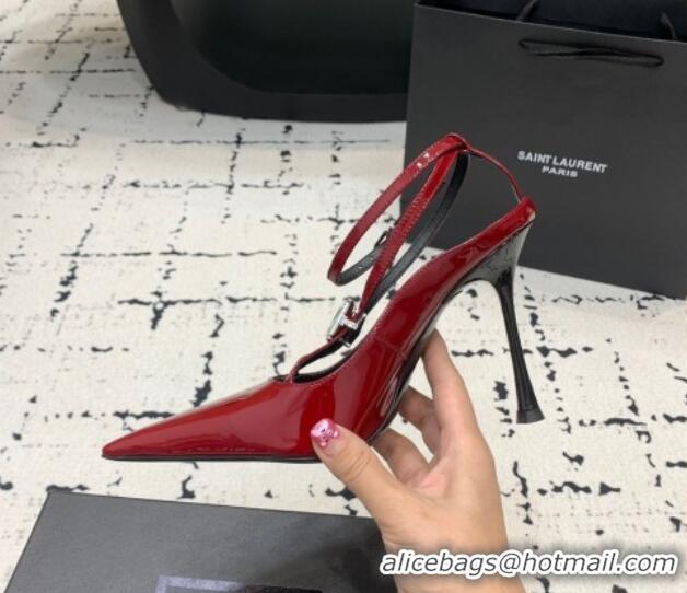 Popular Style Saint Laurent Harlow Pointed Toe Heel Sandals 10cm in Patent Leather with Strass Red 0225082