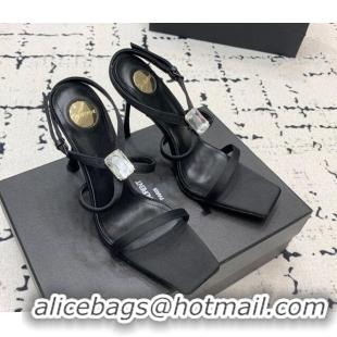 Top Design Saint Laurent Harlow Heeled Sandals 10cm in Satin with Strass Black 0225083