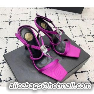 Top Grade Saint Laurent Harlow Heeled Sandals 10cm in Satin with Strass Purple 0225084