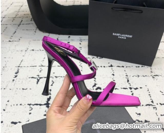 Top Grade Saint Laurent Harlow Heeled Sandals 10cm in Satin with Strass Purple 0225084