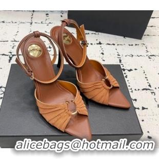 Top Design Saint Laurent Nail Fabric Heeled Sandals 10cm Brown 0225086