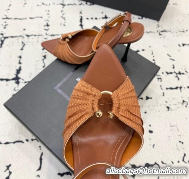 Top Design Saint Laurent Nail Fabric Heeled Sandals 10cm Brown 0225086