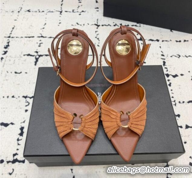 Top Design Saint Laurent Nail Fabric Heeled Sandals 10cm Brown 0225086