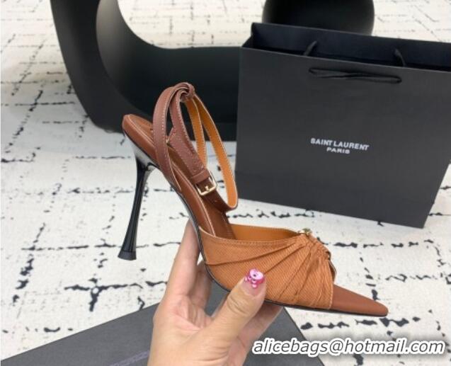 Top Design Saint Laurent Nail Fabric Heeled Sandals 10cm Brown 0225086