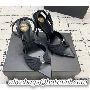 Good Looking Saint Laurent Nail Fabric Heeled Sandals 10cm Black 0225087