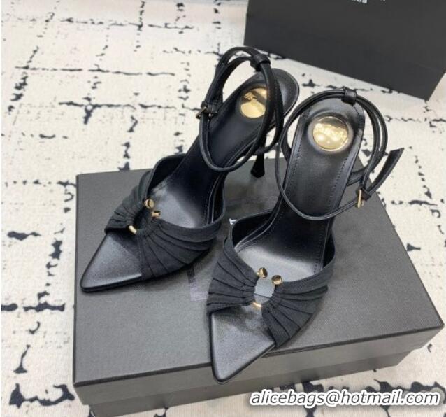 Good Looking Saint Laurent Nail Fabric Heeled Sandals 10cm Black 0225087