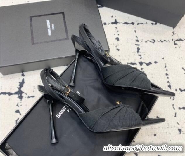 Good Looking Saint Laurent Nail Fabric Heeled Sandals 10cm Black 0225087