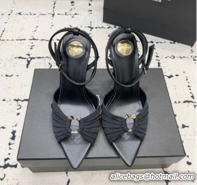 Good Looking Saint Laurent Nail Fabric Heeled Sandals 10cm Black 0225087