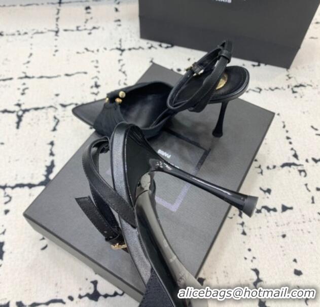 Good Looking Saint Laurent Nail Fabric Heeled Sandals 10cm Black 0225087