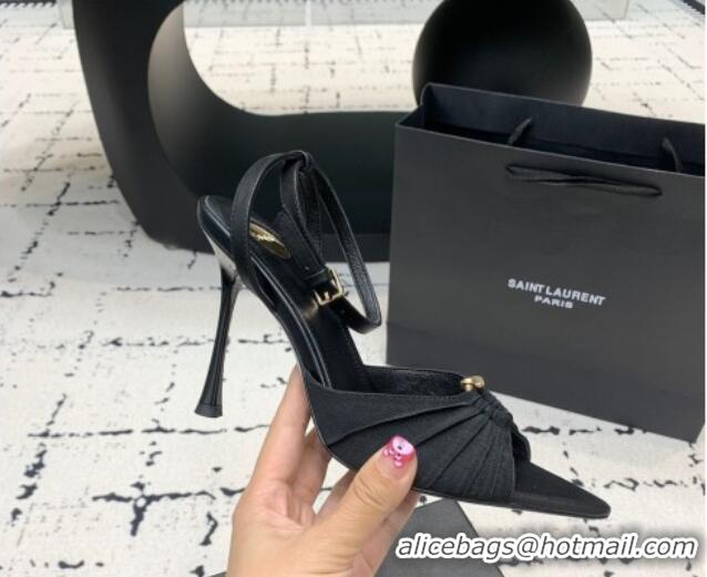 Good Looking Saint Laurent Nail Fabric Heeled Sandals 10cm Black 0225087