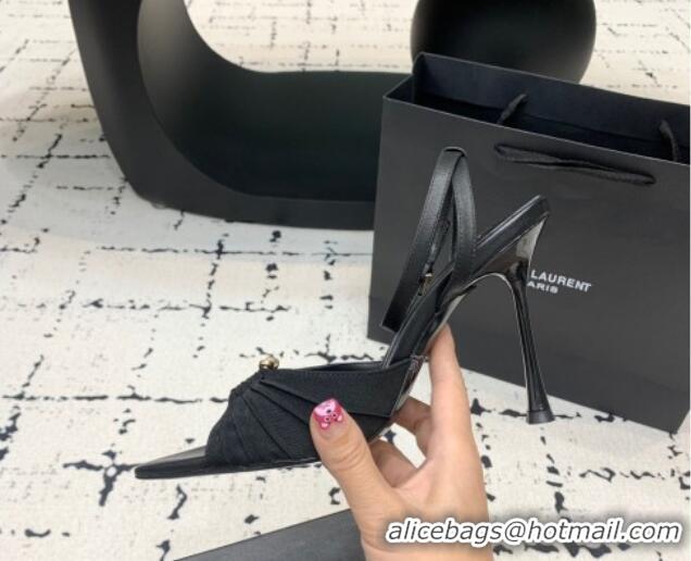 Good Looking Saint Laurent Nail Fabric Heeled Sandals 10cm Black 0225087