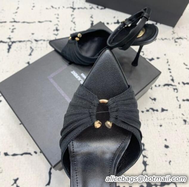 Good Looking Saint Laurent Nail Fabric Heeled Sandals 10cm Black 0225087