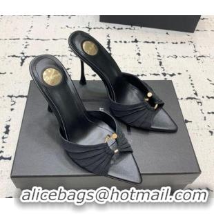 Unique Style Saint Laurent Nail Fabric Heeled Slides Sandal 10cm Black 0225089