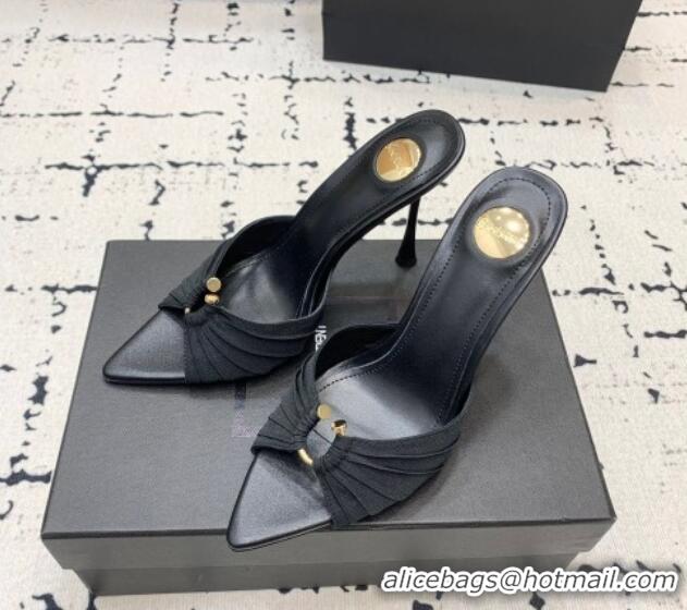 Unique Style Saint Laurent Nail Fabric Heeled Slides Sandal 10cm Black 0225089