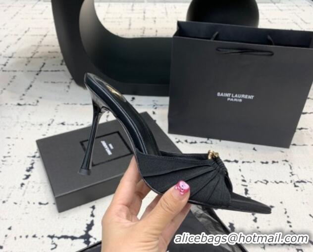 Unique Style Saint Laurent Nail Fabric Heeled Slides Sandal 10cm Black 0225089