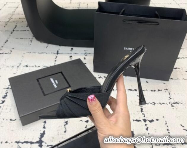 Unique Style Saint Laurent Nail Fabric Heeled Slides Sandal 10cm Black 0225089