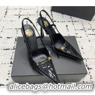 Best Product Saint Laurent Jacqueline Slingback Pumps 10cm in Patent Leather with Buckle Strap Black 0225090