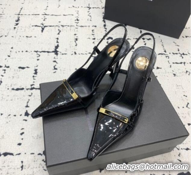 Best Product Saint Laurent Jacqueline Slingback Pumps 10cm in Patent Leather with Buckle Strap Black 0225090