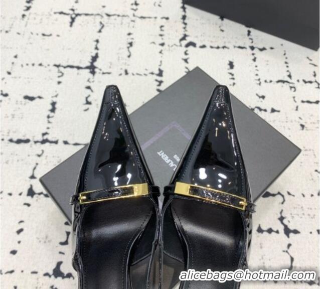 Best Product Saint Laurent Jacqueline Slingback Pumps 10cm in Patent Leather with Buckle Strap Black 0225090