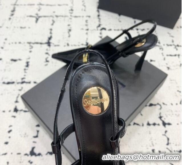 Best Product Saint Laurent Jacqueline Slingback Pumps 10cm in Patent Leather with Buckle Strap Black 0225090