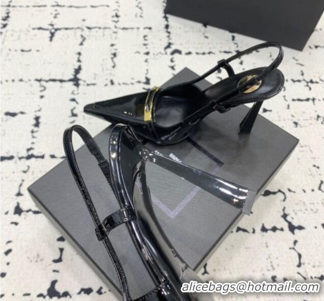 Best Product Saint Laurent Jacqueline Slingback Pumps 10cm in Patent Leather with Buckle Strap Black 0225090