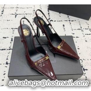 Best Price Saint Laurent Jacqueline Slingback Pumps 10cm in Patent Leather with Buckle Strap Dark Burgundy 0225091