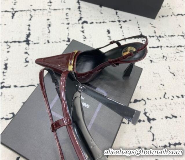 Best Price Saint Laurent Jacqueline Slingback Pumps 10cm in Patent Leather with Buckle Strap Dark Burgundy 0225091