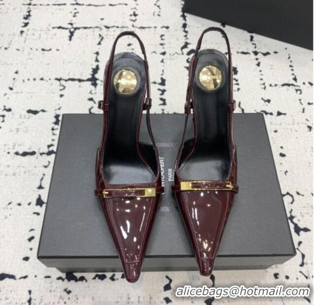 Best Price Saint Laurent Jacqueline Slingback Pumps 10cm in Patent Leather with Buckle Strap Dark Burgundy 0225091