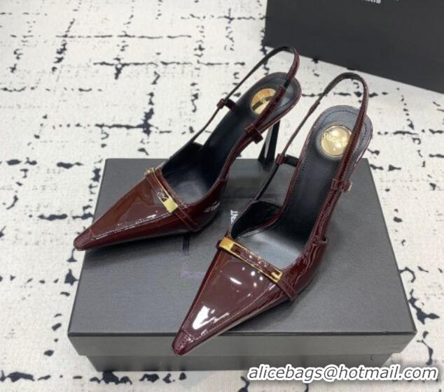 Best Price Saint Laurent Jacqueline Slingback Pumps 10cm in Patent Leather with Buckle Strap Dark Burgundy 0225091