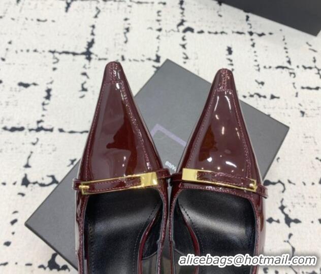 Best Price Saint Laurent Jacqueline Slingback Pumps 10cm in Patent Leather with Buckle Strap Dark Burgundy 0225091