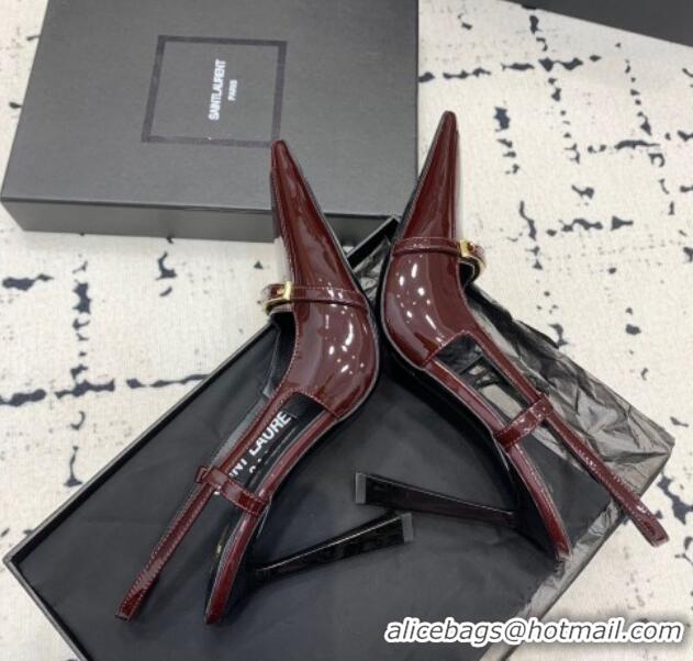 Best Price Saint Laurent Jacqueline Slingback Pumps 10cm in Patent Leather with Buckle Strap Dark Burgundy 0225091