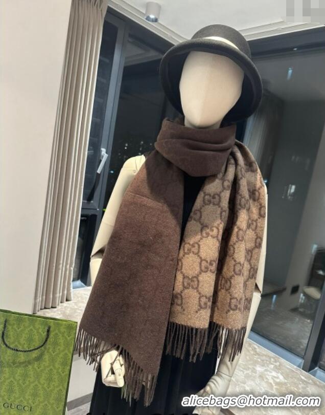 Super Quality Gucci GG Cashmere Long Scarf 47x200cm 0912 Brown 2024