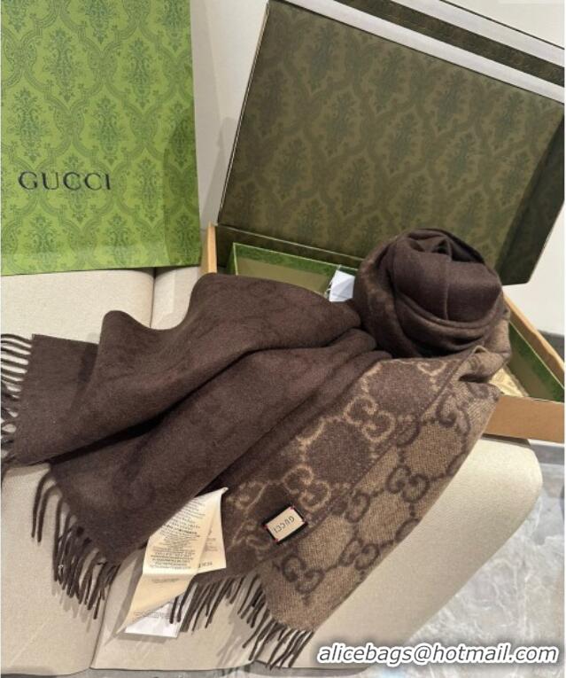 Super Quality Gucci GG Cashmere Long Scarf 47x200cm 0912 Brown 2024