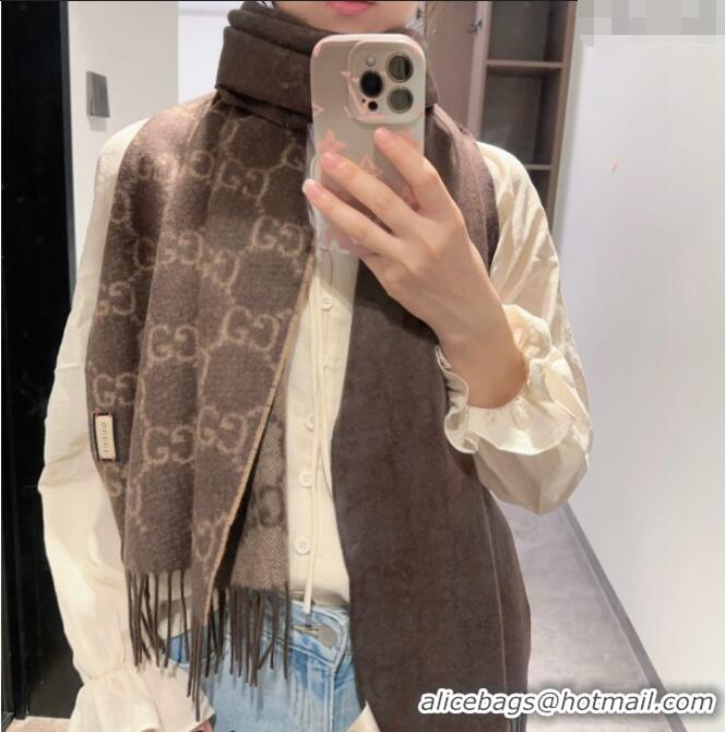 Super Quality Gucci GG Cashmere Long Scarf 47x200cm 0912 Brown 2024