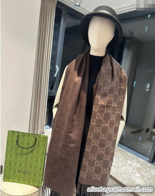 Super Quality Gucci GG Cashmere Long Scarf 47x200cm 0912 Brown 2024