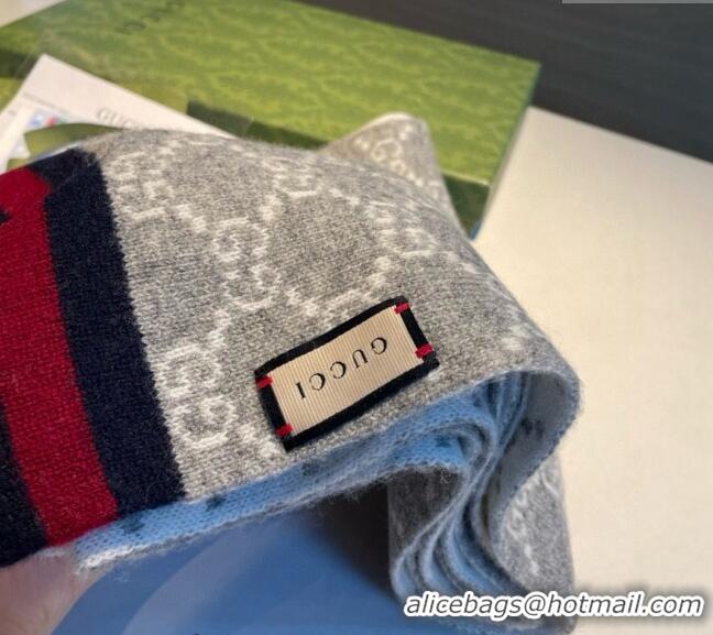 Top Grade Gucci GG Knit Cashmere Long Scarf 30x180cm 1021 Grey 2024