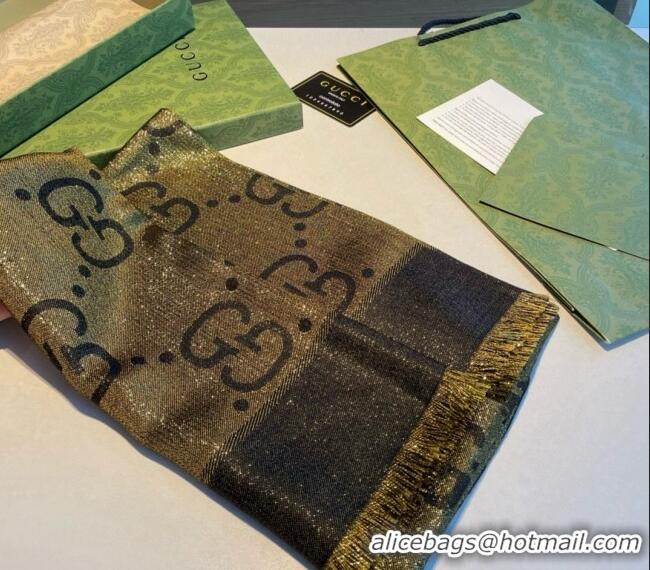 Best Price Gucci Cashmere Silk Shawl Scarf 140cm GG102101 Green/Gold 2024