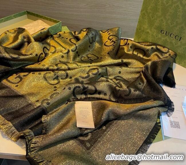 Best Price Gucci Cashmere Silk Shawl Scarf 140cm GG102101 Green/Gold 2024