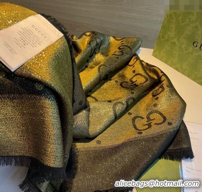 Best Price Gucci Cashmere Silk Shawl Scarf 140cm GG102101 Green/Gold 2024