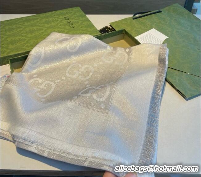 Pretty Style Gucci Cashmere Silk Shawl Scarf 140cm GG102101 Grey/Gold 2024