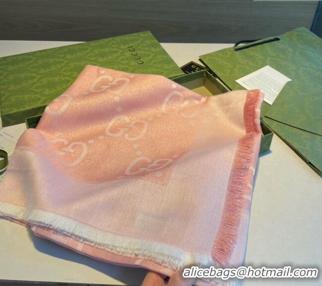 Discount Gucci Cashmere Silk Shawl Scarf 140cm GG102101 Pink/Gold 2024