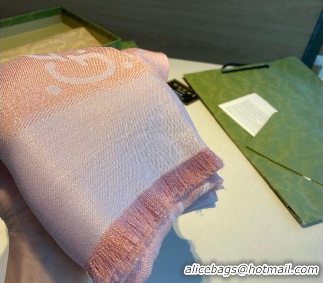 Discount Gucci Cashmere Silk Shawl Scarf 140cm GG102101 Pink/Gold 2024