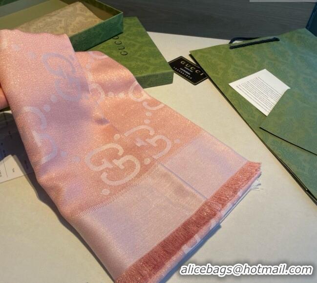 Discount Gucci Cashmere Silk Shawl Scarf 140cm GG102101 Pink/Gold 2024