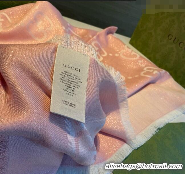 Discount Gucci Cashmere Silk Shawl Scarf 140cm GG102101 Pink/Gold 2024