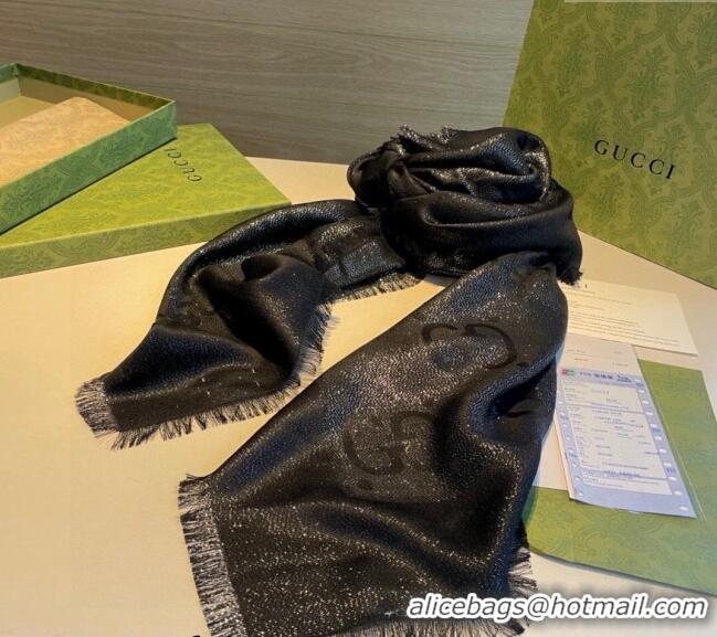 Most Popular Gucci Cashmere Silk Shawl Scarf 140cm GG102101 Black/Gold 2024