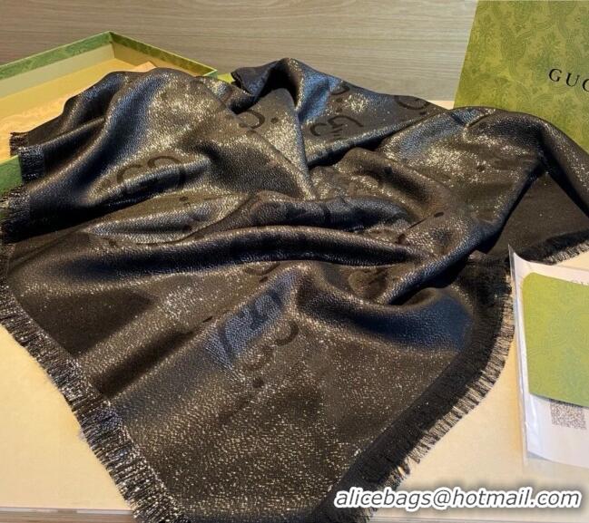 Most Popular Gucci Cashmere Silk Shawl Scarf 140cm GG102101 Black/Gold 2024