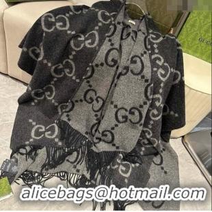 Top Design Gucci Maxi GG Cashmere Cape 145x185cm 1128 Grey/Black 2024