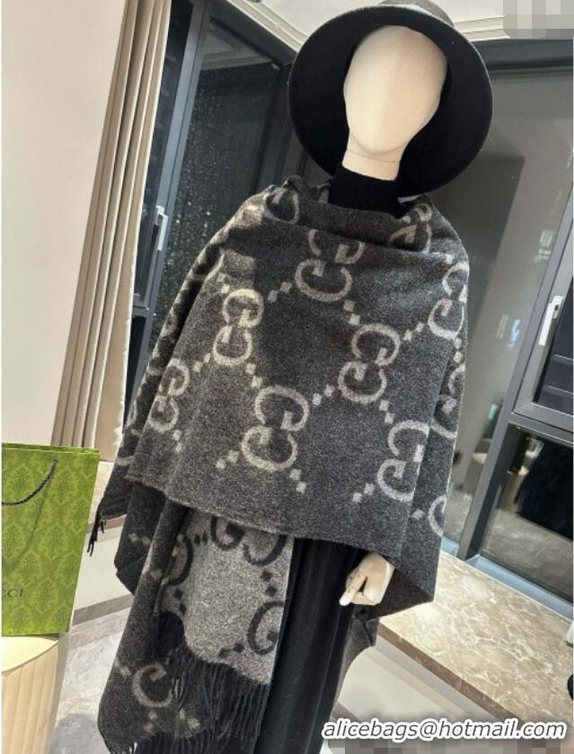 Top Design Gucci Maxi GG Cashmere Cape 145x185cm 1128 Grey/Black 2024